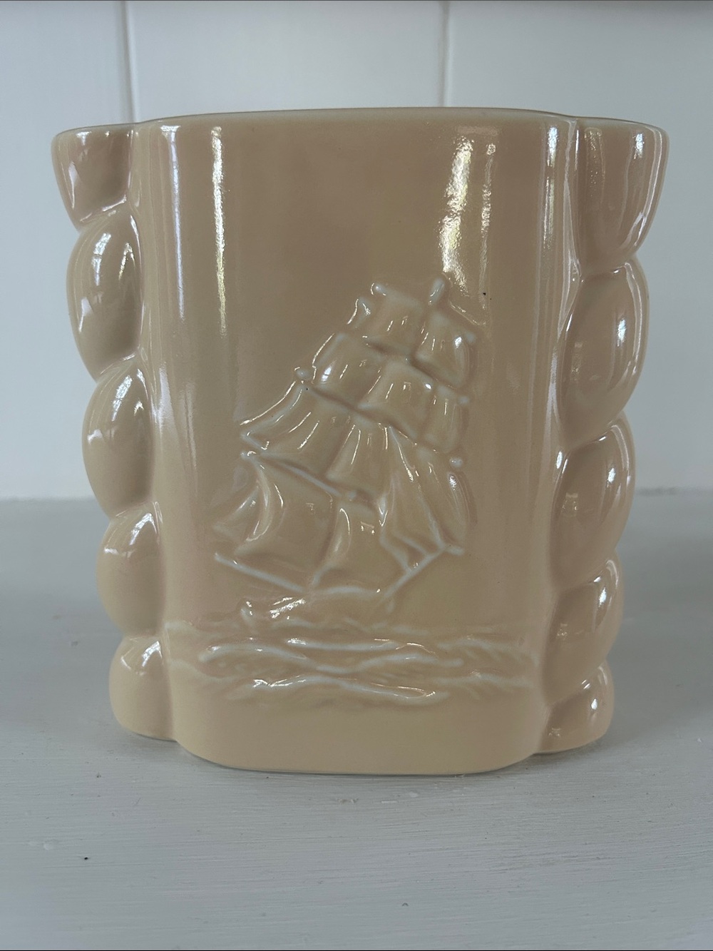Abingdon Vintage Soft Yellow Ceramic Clipper Ship Planter